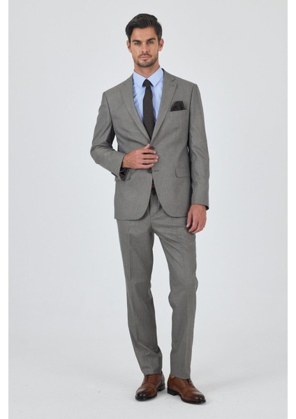 Bej Mono Yaka Esnek 6 Drop Comfort Fit Classic Takım Elbise 1001250152