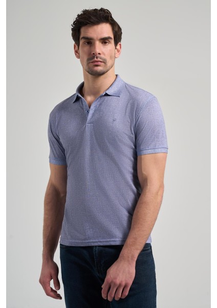 Lacivert Kısa Kol Baskılı Pike Polo Yaka Cepsiz Esnek Casual Slim Fit Tişört 1011250151