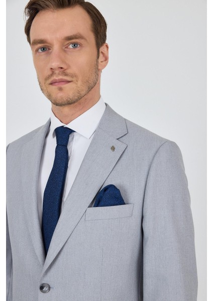 Gri Mono Yaka Desenli Astarlı Çift Yırtmaç Esnek 6 Drop Comfort Fit Classic Takım Elbise 1001250161