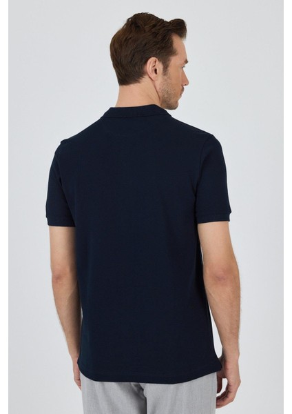 Koyu Lacivert Polo Yaka Kısa Kol Cepsiz Slim Fit Classic Pamuklu Tişört 1011250177 indirimleri