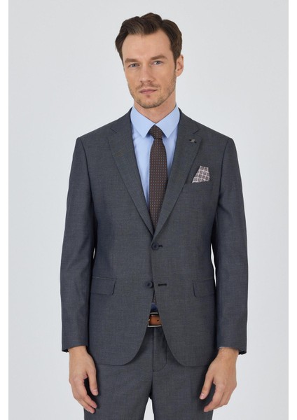 Koyu Antrasit Mono Yaka Esnek 6 Drop Comfort Fit Classic Takım Elbise 1001250152