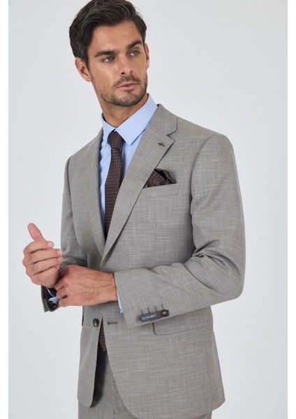 Bej Mono Yaka Esnek 4 Drop Comfort Fit Classic Takım Elbise 1001250159