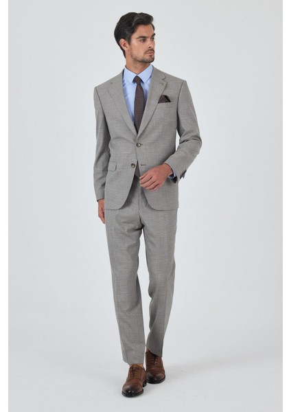 Bej Mono Yaka Esnek 4 Drop Comfort Fit Classic Takım Elbise 1001250159