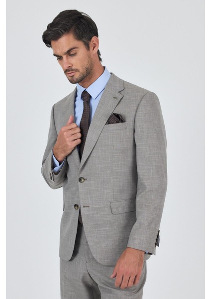 Bej Mono Yaka Esnek 4 Drop Comfort Fit Classic Takım Elbise 1001250159