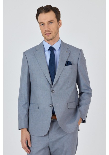 Mavi Mono Yaka Astarlı Çift Yırtmaç Esnek 4 Drop Comfort Fit Classic Takım Elbise 1001250160