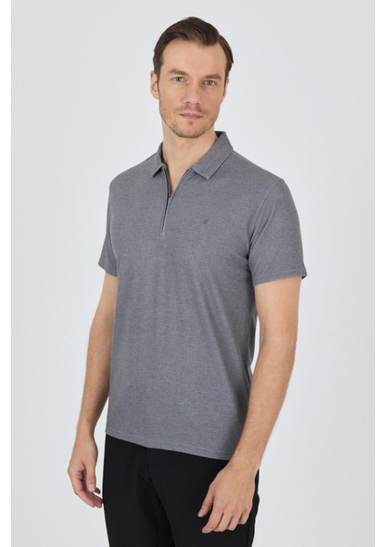 Koyu Antrasit Polo Yaka Kısa Kol Cepsiz Slim Fit Classic Tişört 1011250176