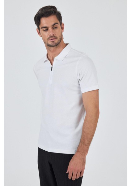 Beyaz Kısa Kol Düz Suprem Polo Yaka Cepsiz Pamuklu Casual Slim Fit Tişört 1011250164_600 modelleri