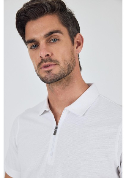 Beyaz Kısa Kol Düz Suprem Polo Yaka Cepsiz Pamuklu Casual Slim Fit Tişört 1011250164_600 fırsatları