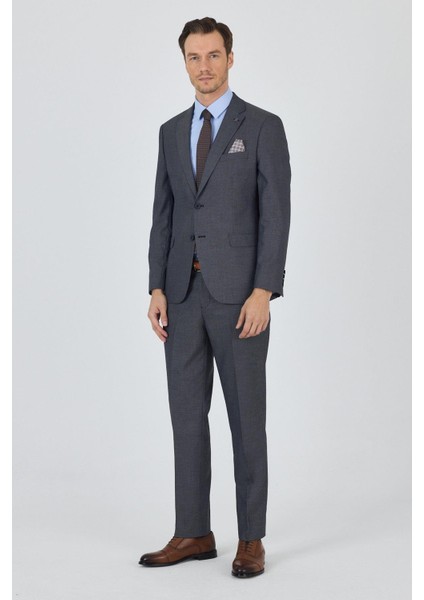 Koyu Antrasit Mono Yaka Esnek 6 Drop Comfort Fit Classic Takım Elbise 1001250152