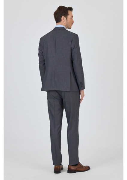 Koyu Antrasit Mono Yaka Esnek 6 Drop Comfort Fit Classic Takım Elbise 1001250152