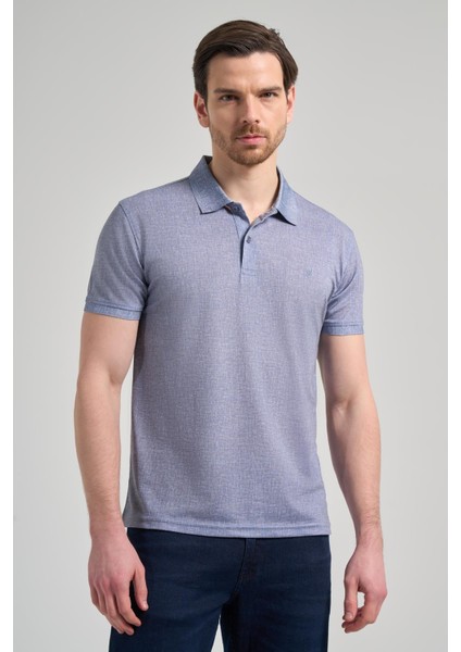 Koyu Lacivert Kısa Kol Baskılı Pike Polo Yaka Cepsiz Esnek Casual Slim Fit Tişört 1011250151