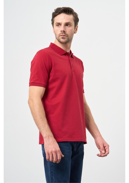 Bordo Kısa Kol Düz Pike Polo Yaka Casual Slim Fit Tişört 1011240194