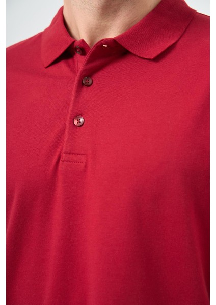 Bordo Kısa Kol Düz Pike Polo Yaka Casual Slim Fit Tişört 1011240194 modelleri