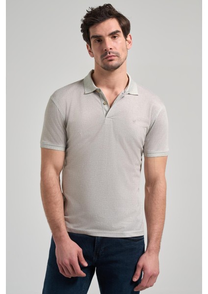 Açık Yeşil Kısa Kol Baskılı Pike Polo Yaka Cepsiz Esnek Casual Slim Fit Tişört 1011250151