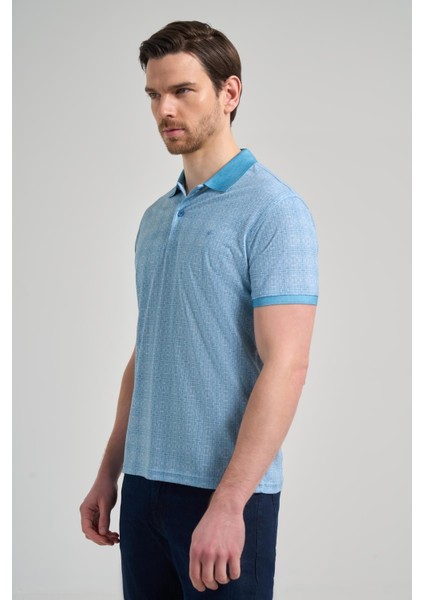Koyu Turkuaz Kısa Kol Baskılı Pike Polo Yaka Cepsiz Esnek Casual Slim Fit Tişört 1011250150 modelleri