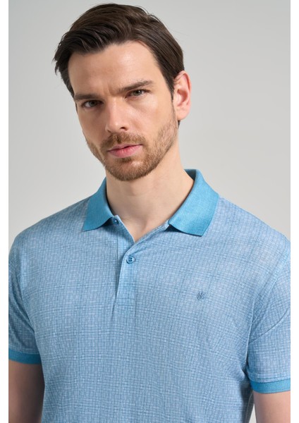 Koyu Turkuaz Kısa Kol Baskılı Pike Polo Yaka Cepsiz Esnek Casual Slim Fit Tişört 1011250150 fırsatları