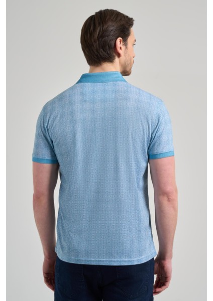 Koyu Turkuaz Kısa Kol Baskılı Pike Polo Yaka Cepsiz Esnek Casual Slim Fit Tişört 1011250150 indirimleri