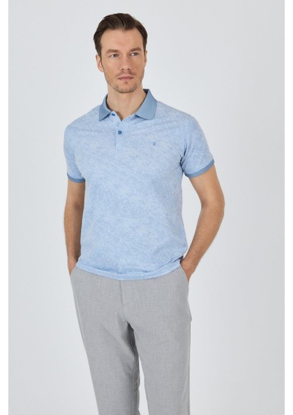 Koyu Mavi Kısa Kol Baskılı Pike Polo Yaka Cepsiz Esnek Casual Slim Fit Tişört 1011250152 modelleri