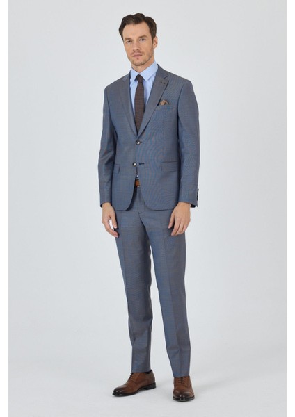 Mavi Mono Yaka Düz 2 Düğme Classic Yünlü Slim Fit Takım Elbise 1001250175