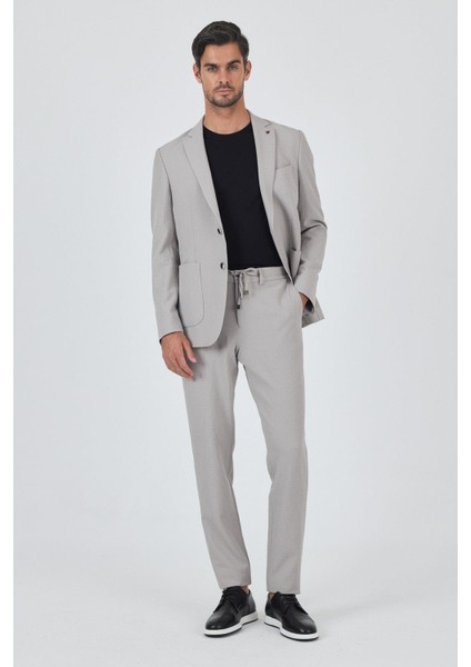 Taş Rengi Mono Yaka Kendinden Desenli 2 Düğme Casual Esnek Slim Fit Takım Elbise 1001250174