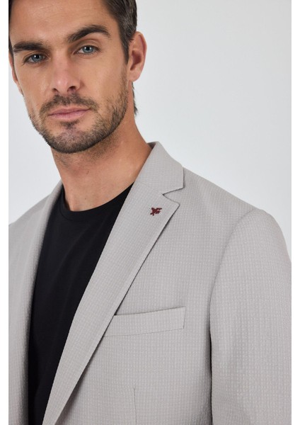 Taş Rengi Mono Yaka Kendinden Desenli 2 Düğme Casual Esnek Slim Fit Takım Elbise 1001250174