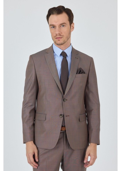 Turuncu Mono Yaka Düz 2 Düğme Classic Yünlü Slim Fit Takım Elbise 1001250175