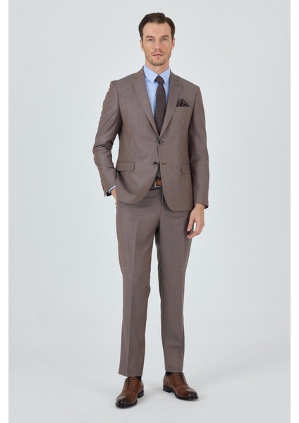 Turuncu Mono Yaka Düz 2 Düğme Classic Yünlü Slim Fit Takım Elbise 1001250175