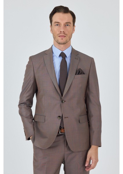 Turuncu Mono Yaka Düz 2 Düğme Classic Yünlü Slim Fit Takım Elbise 1001250175