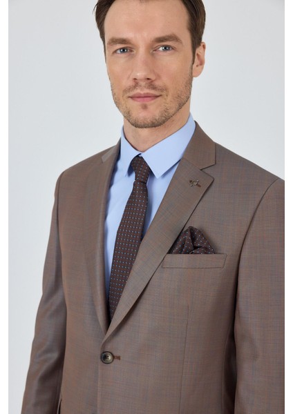 Turuncu Mono Yaka Düz 2 Düğme Classic Yünlü Slim Fit Takım Elbise 1001250175