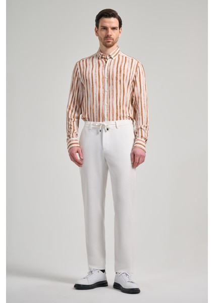 Açık Krem Düz Bez Ayağı Esnek Yan Cep Slim Fit Classic Pantolon 1003240169