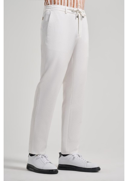 Açık Krem Düz Bez Ayağı Esnek Yan Cep Slim Fit Classic Pantolon 1003240169