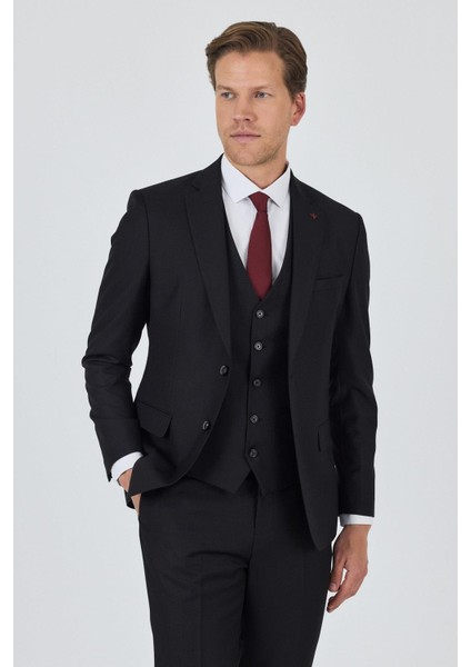 Düz Filafil Mono Yaka Tam Astar Yelekli 6 Drop Slim Fit Takım Elbise 1001250171