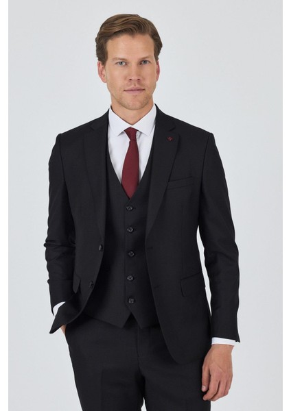 Düz Filafil Mono Yaka Tam Astar Yelekli 6 Drop Slim Fit Takım Elbise 1001250171