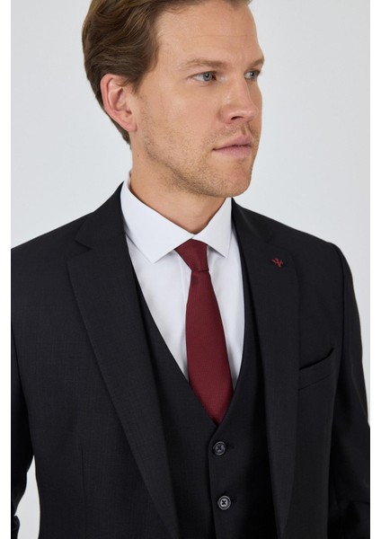 Düz Filafil Mono Yaka Tam Astar Yelekli 6 Drop Slim Fit Takım Elbise 1001250171