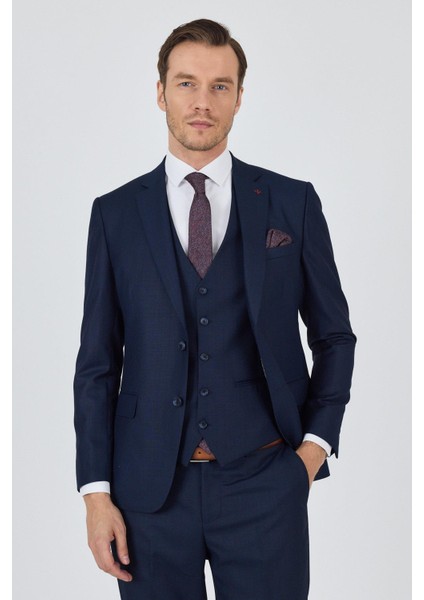 Düz Filafil Mono Yaka Tam Astar Yelekli 6 Drop Slim Fit Takım Elbise 1001250171