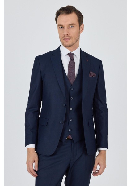 Düz Filafil Mono Yaka Tam Astar Yelekli 6 Drop Slim Fit Takım Elbise 1001250171
