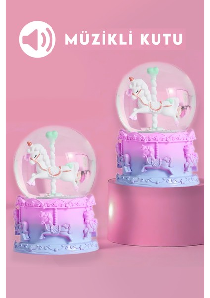 Müzikli Unicorn Kar Küresi - Dekoratif LED Işıklı Kutu modelleri