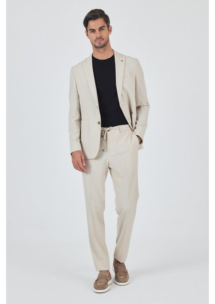 Bej Kılıç Yaka Esnek 6 Drop Slim Fit Classic Takım Elbise 1001250100