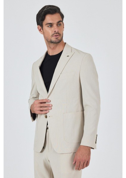 Bej Kılıç Yaka Esnek 6 Drop Slim Fit Classic Takım Elbise 1001250100