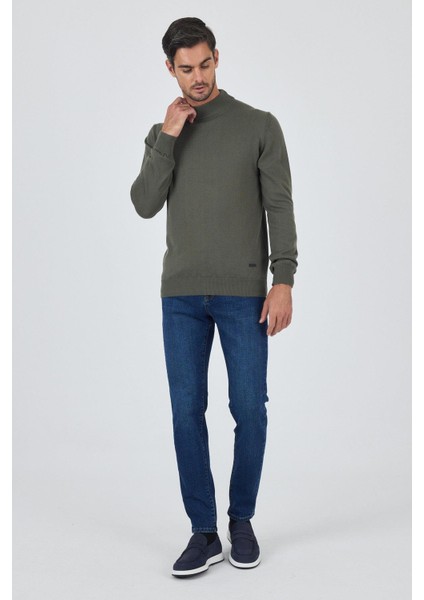Koyu Yeşil Uzun Kol Düz Örme Yarım Balıkçı Yaka Classic Comfort Fit Triko 1012245001
