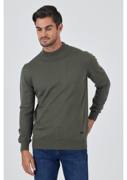 Koyu Yeşil Uzun Kol Düz Örme Yarım Balıkçı Yaka Classic Comfort Fit Triko 1012245001 fiyatları