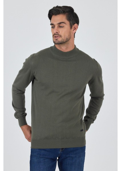 Koyu Yeşil Uzun Kol Düz Örme Yarım Balıkçı Yaka Classic Comfort Fit Triko 1012245001 modelleri