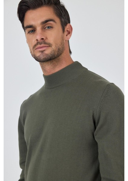 Koyu Yeşil Uzun Kol Düz Örme Yarım Balıkçı Yaka Classic Comfort Fit Triko 1012245001 fırsatları