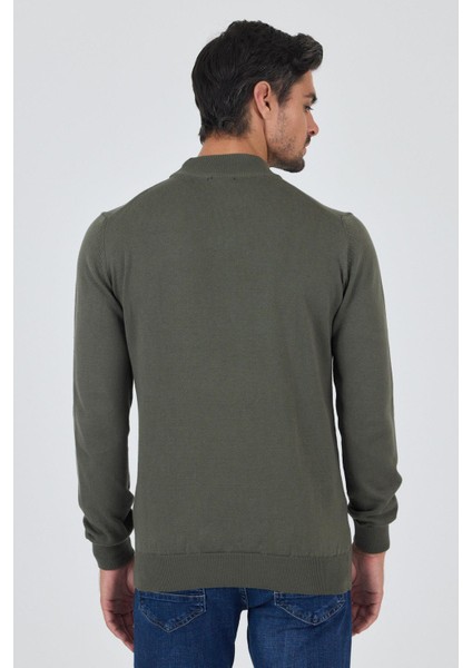 Koyu Yeşil Uzun Kol Düz Örme Yarım Balıkçı Yaka Classic Comfort Fit Triko 1012245001 indirimleri