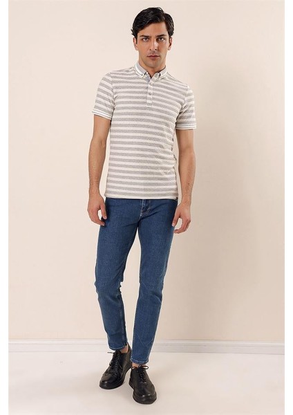 Kısa Kollu Çizgili Jakarlıcepsiz Garnili Pamuklu Casual Slim Fit T-Shirt 1011230159 fiyatları