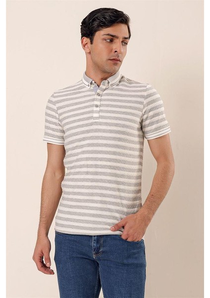 Kısa Kollu Çizgili Jakarlıcepsiz Garnili Pamuklu Casual Slim Fit T-Shirt 1011230159 modelleri