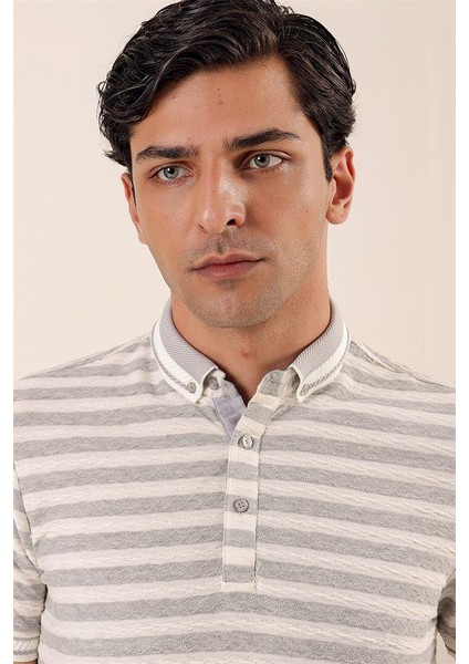 Kısa Kollu Çizgili Jakarlıcepsiz Garnili Pamuklu Casual Slim Fit T-Shirt 1011230159 fırsatları