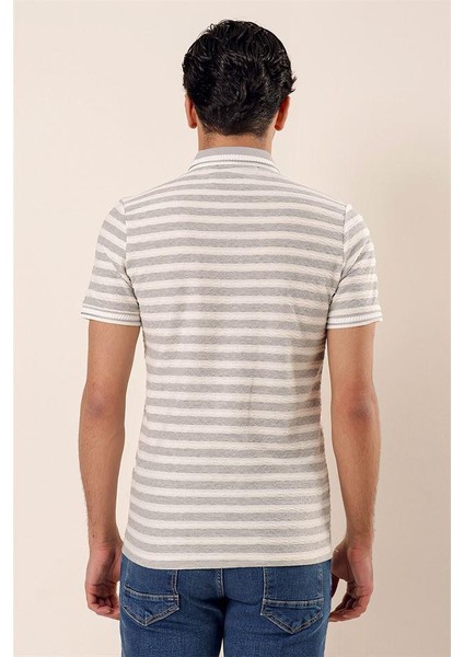 Kısa Kollu Çizgili Jakarlıcepsiz Garnili Pamuklu Casual Slim Fit T-Shirt 1011230159 indirimleri