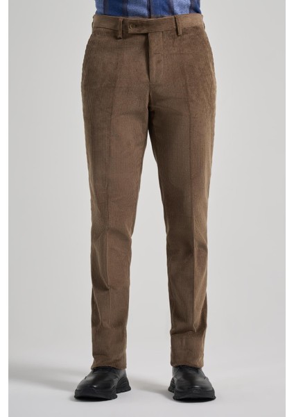 Koyu Bej Pamuklu Yandan Cepli Comfort Fit Kadife Pantolon 1003245160