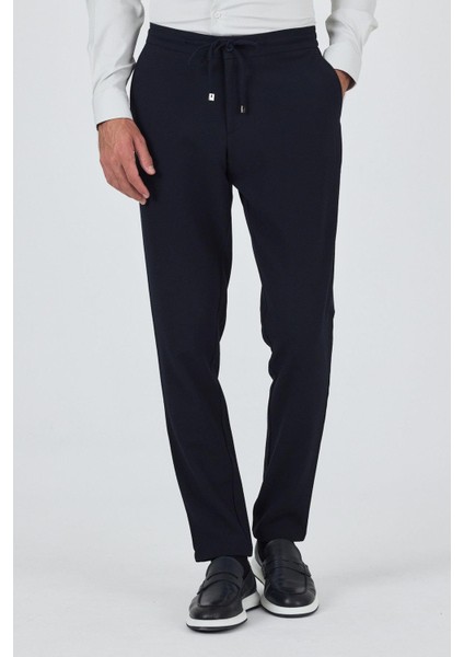 Koyu Lacivert Esnek Lastikli Yandan Cepli Casual Comfort Fit Jogger Pantolon 1003250210